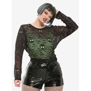 Royal Bones by Daang Black Skull Mesh Top